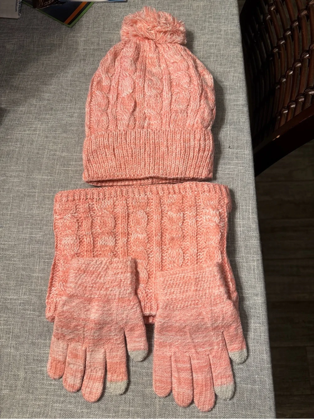 Cozy Cable Knit Winter Hat, Scarf & Gloves Set - Pink